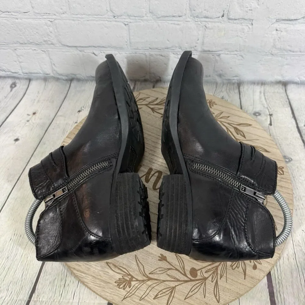 Born Kati Leather Wedge Ankle Boots Women Size 8 Black Leather Booties Western